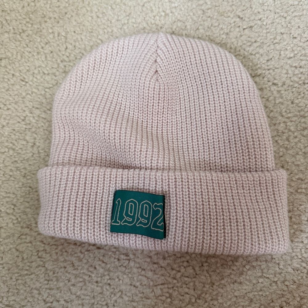 1992 Dutch bros Patch Knit Beanie in Light Pink